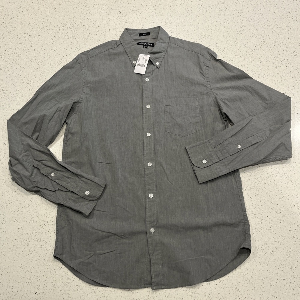 J. Crew flex washed long sleeve size Medium Gray Solid Button Down NWT